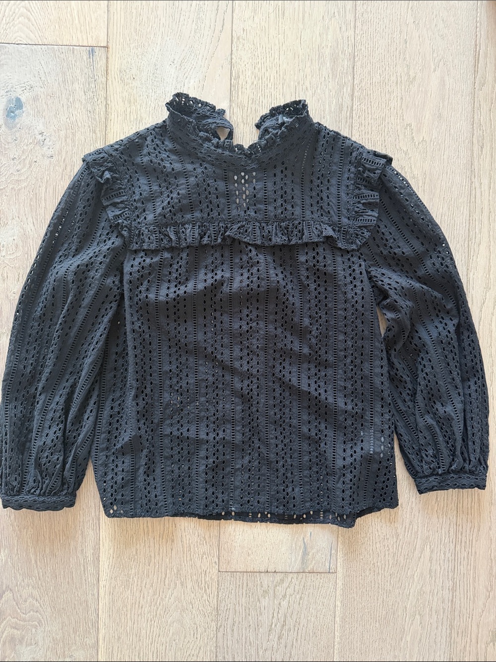 Madewell Black Eyelet Ruffle High-Neck Blouse